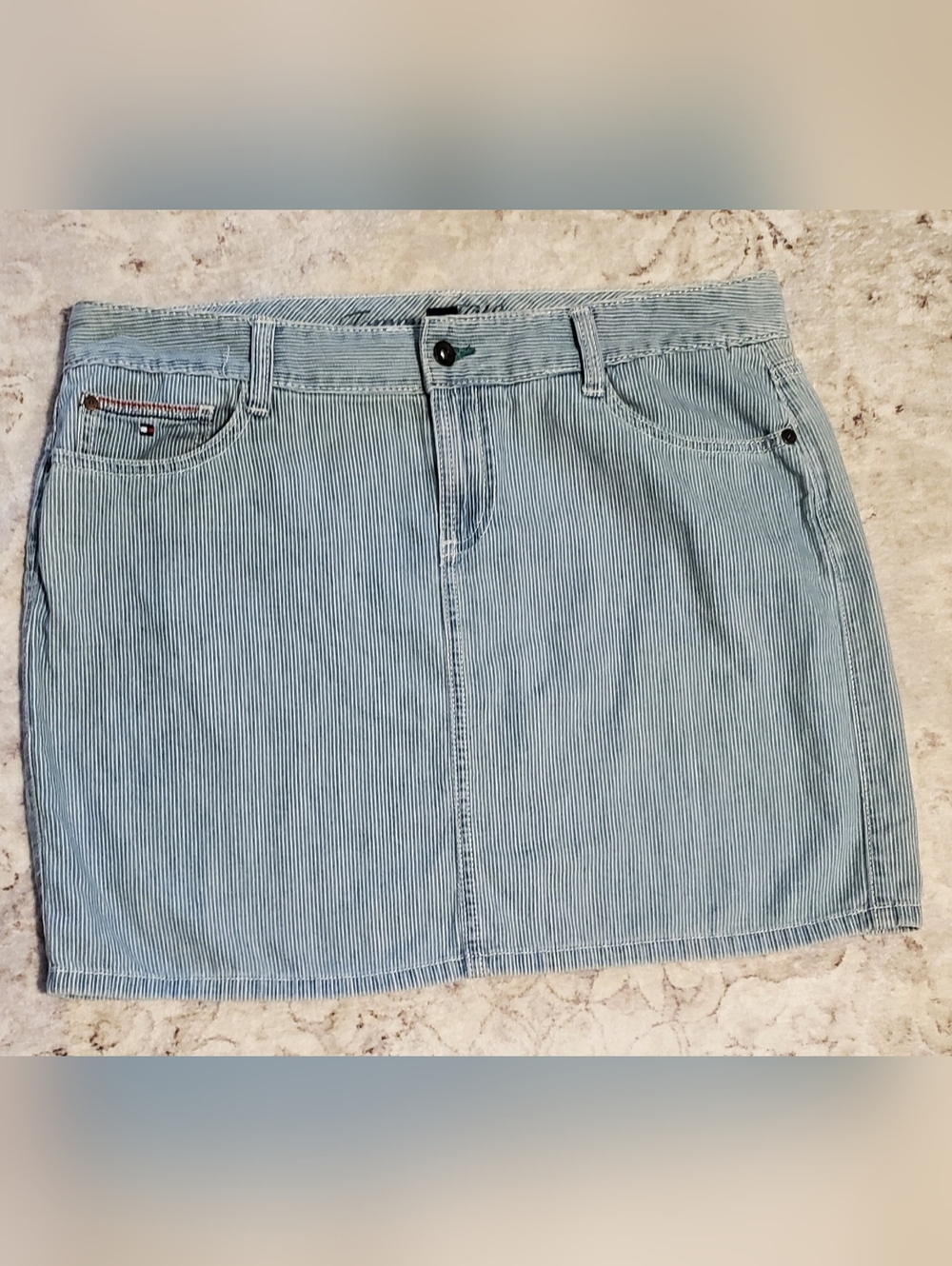 Tommy Hilfiger Women's M Cotton Pinstriped Denim Short Skirt